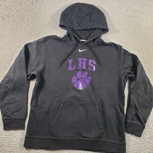 Nike Hoodie Men's Large Black Pullover Fleece Sweatshirt LHS Cotton Stretch